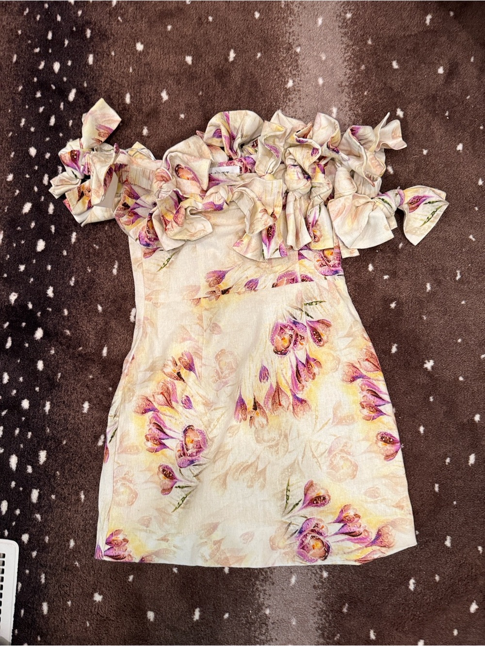 NWT Krystle Elliatt Cream Floral Ruffle Off-Shoulder Dress size small